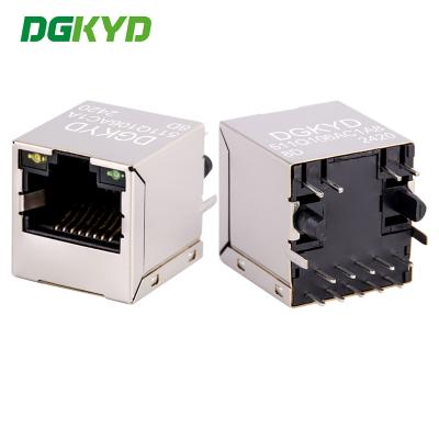 China 180 degree network interface RJ45 vertical interface 10P8C connector Gigabit Ethernet filtering DGKYD511Q106AC1A8D for sale