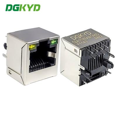 중국 RJ45 8P8C 가려진 스트립 라이트 커넥터 수직 망자리 소켓 단일 포트 커넥터 DGKYD52A1188AB1A6DY1143 판매용