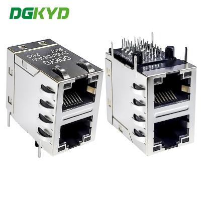 China 2X1RJ45 Gigabit Dual Port Network Connector Shielded Light Socket DGKYD21Q042DE3A2DB057 for sale