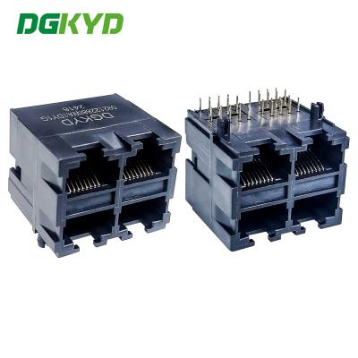 중국 RJ45 멀티 포트 모든 플라스틱 커넥터 2X2 8P8C 쌓인 소켓 DGKYD59212288IWA1DY1G 판매용