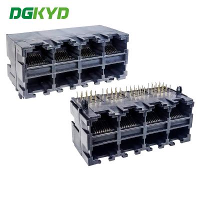 China RJ45 multi port all plastic connector 2X4 8P8C stacked socket DGKYD59212488IWA1DY1G for sale