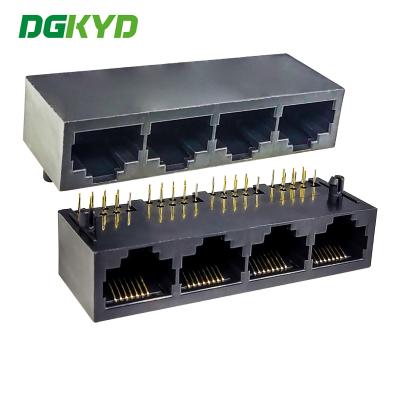 China Conector multi-port RJ45 1X4 8P8C sem luz todo plástico dourado G/Fu DGKYD59211488IWA1DY1 à venda