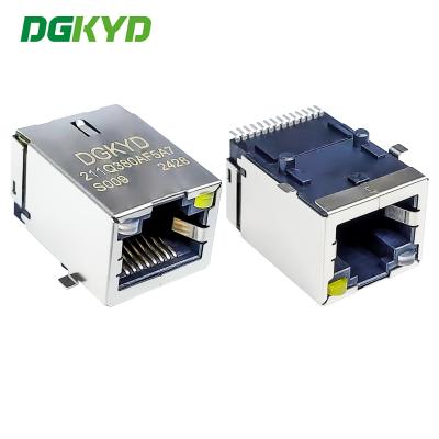 China Surface mounted RJ45 connector with gigabit RJ45 and light LCP material DGKYD211Q380AF5A7S009 for sale