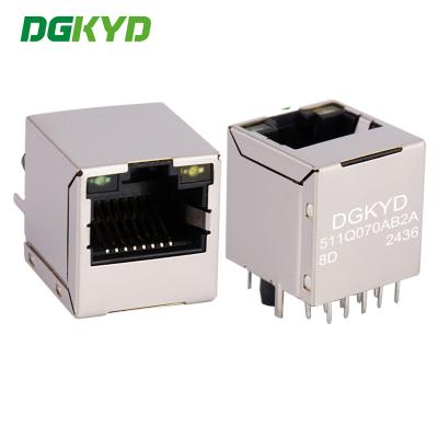 China RJ45 Network Connector With Transformer , 180 Degree Gigabit Communication Interface DGKYD511Q070AB2A8D for sale