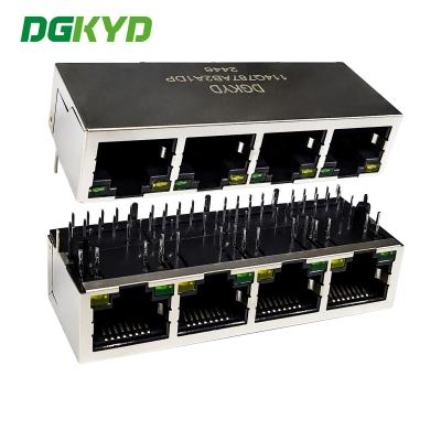 China Four port RJ45 connector, network socket, Ethernet interface, POE connector, Ethernet transformer DGKYD114Q787AB2A1DP for sale