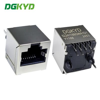 China RJ45 Verticale connector met 180 graden Ethernet-poort, 8P8C met licht en schild DGKYD52241188GWA1D1Y1188 Te koop