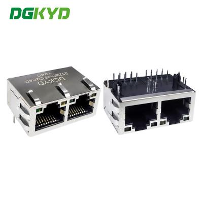 China RJ45 Ethernet-poortconnector 8P8C met lichtstrookbescherming met dubbele poort horizontale stopcontact DGKYD212B016FD2A4D Te koop