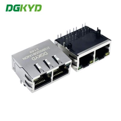 China RJ45 Cat6 connector dual port 1x2 100M rj45 transformer modular jack network led DGKYD312B002DB1A4DN . for sale