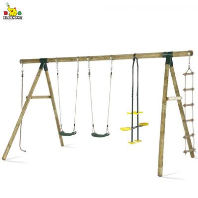 China Wooden heavy duty log wooden swing set for 3-10 years old children for sale