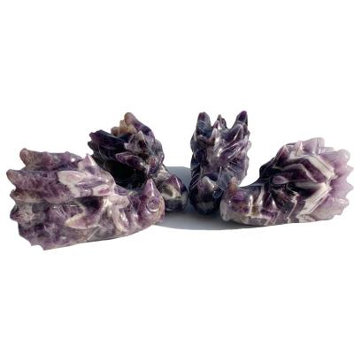 China Wholesale Natural Dream Skulls Crystal Sculpture For Sale Amethyst Crystal Hand Carved Dragon Head From China for sale