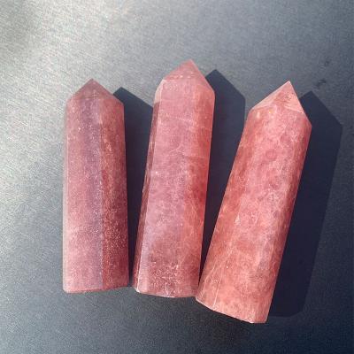 China China wholesale natural crystal magic wands reiki tower strawberry quartz red point gemstone for feng shui decoration for sale