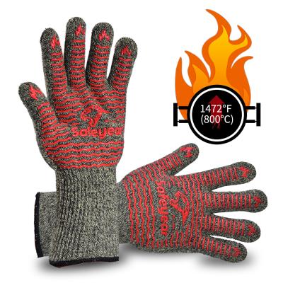 China Food Grade Silicone Heat Resistant Barbecue Gloves 13.5 Inch Aramid Fabric for sale