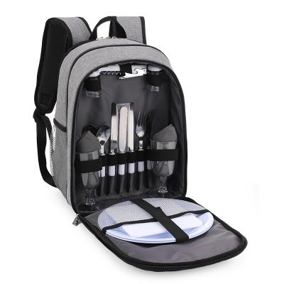 China Insulated Travel Picnic Bag Backpack Set With Cooler Compartment For 2 Person for sale