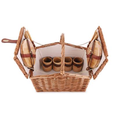 China Europe 4 person wicker picnic basket with cuterly bamboo and cup, plates for sale