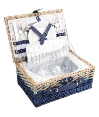 China Large Wicker Picnic Food Basket Wicker Basket For 4 Person With Cooler Compartment for sale