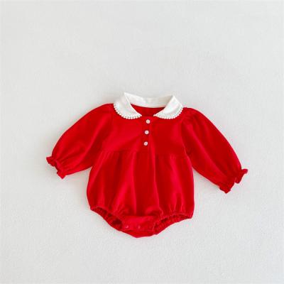 China Long Sleeeves 2021 CIA New In Spring And Autumn Baby Doll Collar Romper Triangle Bottoming-Tarp Overalls Red Long Sleeve Romper for sale