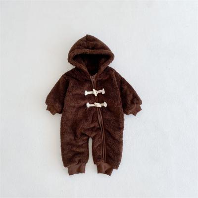 China New Sustainable Winter Clothes Baby Thickened Jumpsuit Plush Long Sleeve Crawling Type Long Hooded Zipper Romper for sale