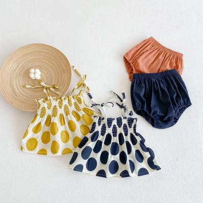 China 2021 Summer IDS Baby Anti-Shrink Sets Clothes Cotton Dot Sling Top + Bun Two-Piece Pants for sale