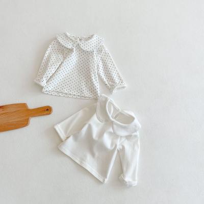 China Europe and America 2021 spring newborn baby baby T-shirt tops children's doll collar basing shirt all-match T-shirt long-sleeved top for sale