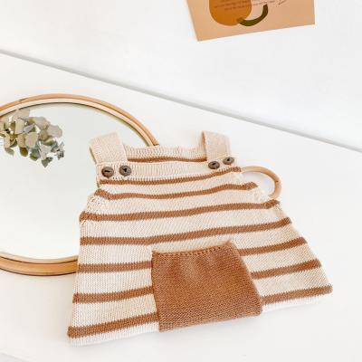 China Ins2021 Autumn Popular Patterns Pocket Sling Harness Striped Baby Baby Knitted Wool Overalls Wrapped Fart Harness for sale