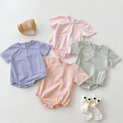 China Embroidery+Copy 2021 Summer New Arrival Striped Round Overalls Newborn Unisex Baby Romper Neck Baby Overalls Jumpsuit Rompers for sale