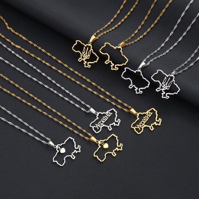 China Europe and America Fashion Set Ukraine Map Pendant Necklace for Women Girls Stainless Steel Heart Ukrainian Flag Party Jewelry Gifts for sale