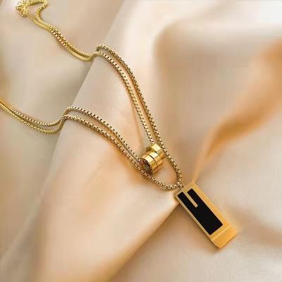 China Europe and America fashion gold double layer chain ladies jewelry titanium steel double layer necklace sweater chain accessories women necklace for sale