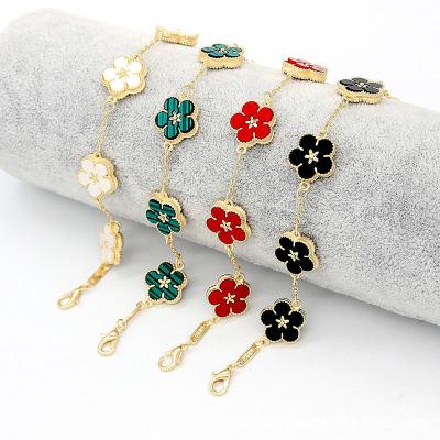 China New CLASSIC Korean Sweet Five Leaves Flower Bracelets For Women Charm Double Sided Flower Metal Bracelet Wedding Party Jewelry Gifts for sale