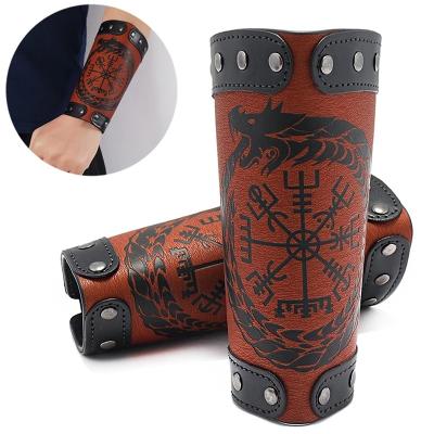 China CLASSIC Odin Symbol 2023 Norse Viking Compass Punk Dragon Head Runes Wide Bracelet Leather Men Slap Bracelet Jewelry Gift for sale