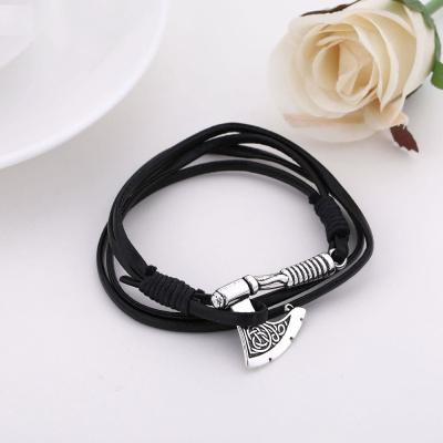 China CLASSIC Ax Charm Wrap Men Leather Rope Multilayer Punk Viking Bracelet Anchor Vintage Bracelets Bangles for sale