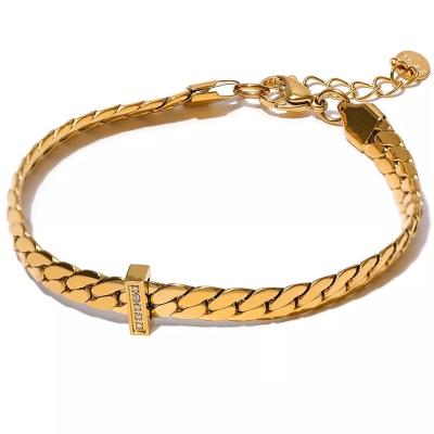 China CLASSIC High Quality 18K Gold Plated Statement Cuban Chic Fashion Zircon Bangle Bracelet Waterproof Stainless Steel Chain Jewelry for sale