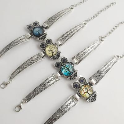 China CLASSIC Wholesale Retro Costume Gem Inlaid Big Tree Pattern Owl Earring Necklace Pendant Jewelry Set Female Jewelry for sale