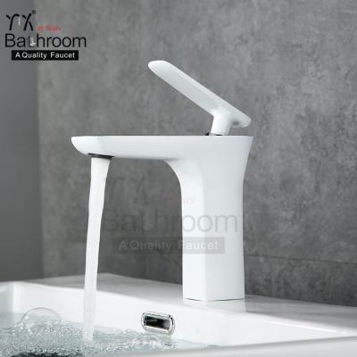 China Pure White Metered Faucets Basin Faucet Raised Deck Mounted Single Hole Single Handle Basin Sink Faucet for sale