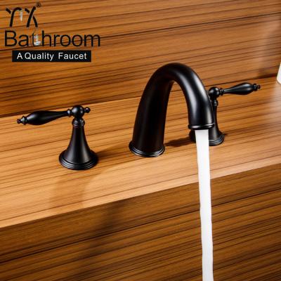 China Classic Faucets WaterMark cUPC Retro Matte Black Metered Deck Mounted Double Handle With Three Hole Hook Basin Sink Faucet for sale