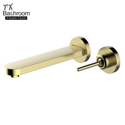 China Bathroom Faucets YX Metered Titanium Gold 360 Degree Rotation Round Bar Handle 100% Brass Body Wash Face Basin Wall Mounted Faucet for sale