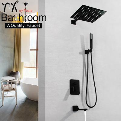 China Without Slide Bar Kaiping Rainfall Shower Wall Mounted Faucets Matte Black Shower Set Luxurious Brass Shower Mezcladora Ducha for sale