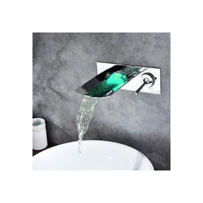 China New Design Faucets New Design Metered Wall Mounted Wash Waterfall LED Double Hole Basin Faucet With Diverter for sale