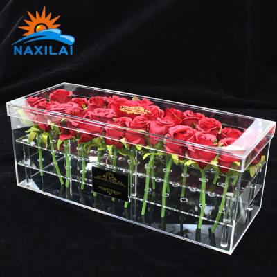 China NAXILAI Durable High Quality Clear Rectangle Preserved Roses 36 Holes Flower Acrylic Display Case Box for sale