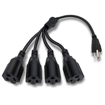 China PC Computers 3 Prong Outlet Power Cord Splitter 1 to 4 Tie - Outdoor Cable Strip Outlet Saver SJT 16AWG Power Indoor Extension Cable for sale