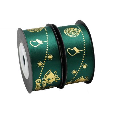 China Custom Double / Single Face Polyester Christmas Ribbon And Bow For Gift Wrapping Ribbon With Logo Printed Rolls for sale