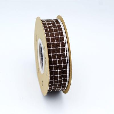 China High Tenacity 1inch Courteous Gentleman Check Ribbon Gentleman Brown Color Garment Accessories Elegant Bearing Ribbons for sale