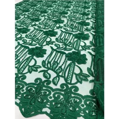 China Sustainable Dark Green French Net Lace Fabric Material For Dresses for sale