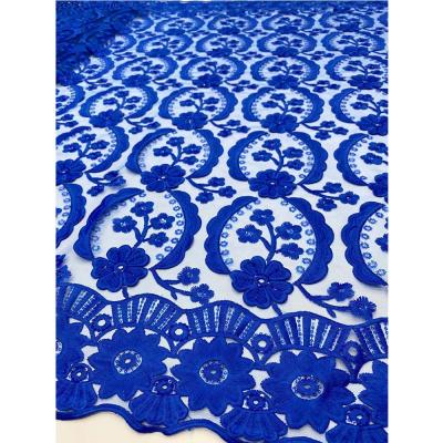 China Viable royal blue french net lace fabric with sequins for sale