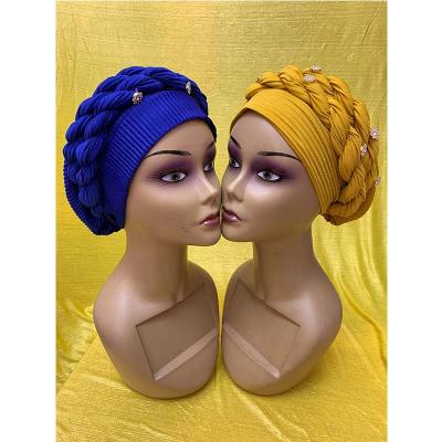 China Wedding headtie aso oke with dozen pearls woman turban for sale