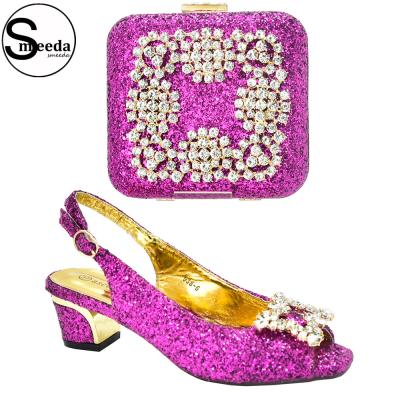 China Fashion Trend Rhinestones Shoes Ladies Medium Heel Sandals With Bag SMD279S62 for sale