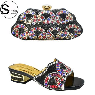 China Fashion Trend Fashion Rhinestones Shoes And Bag Set Black Shoes For Women SMD279S27 for sale