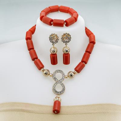 China 2021 Fashion Natural Red African Coral Lady Jewelry Set Coral Necklace Bracelet Earrings for sale