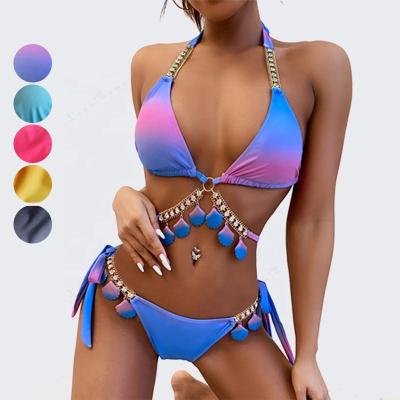 China 2022 New Luxury Sexy Strap AS081 Crystal Diamond Bikini Girl Swimsuit Women's Breathable Swimwear Slit Custom Made Gradient Printing for sale