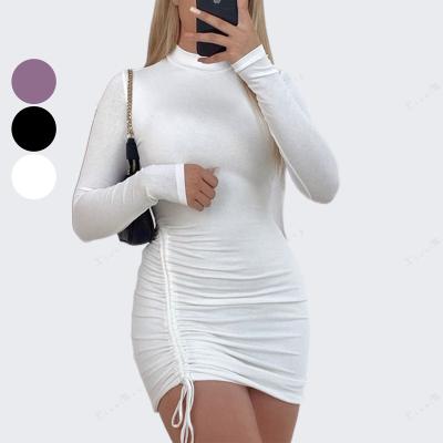 China 2022 Women's AS520 Cotton Midi Dress Solid Color Breathable Bodycon Breathable Worsted Dress for sale