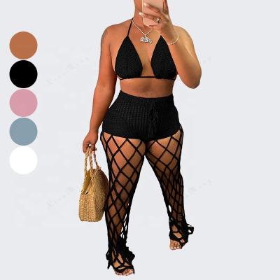 China 2022 Sexy Two Piece Crochet Hand Mesh Fashion Beach Style Hollow Net QUICK DRY AS009 Women Set QUICK DRY Two Piece Suit for sale